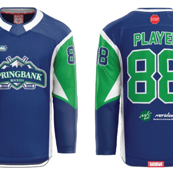 Springbank Rockies Hockey Jersey - Blue with Sponsor Thumbnail