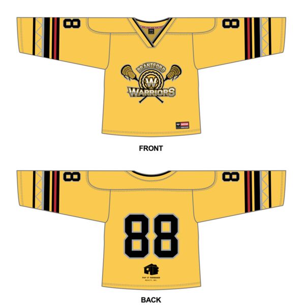 Brantford Warriors Box Lacrosse V-Neckline Jersey (with sponsor logo) Thumbnail